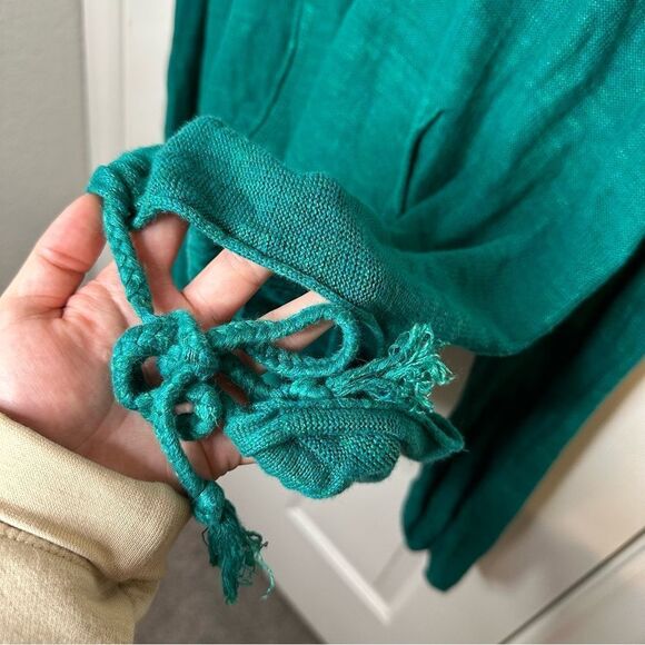 Free People Forest Green Optimistic Linen Blend Hooded Sweater Sz L Lagonlook - Picture 6 of 10